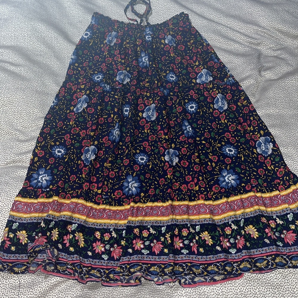 Zesica Women's Maxi Skirt Size‎ S Floral Tiered Drawstring Waist Cotton Blend
